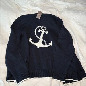 J. Jill Dark Blue open Sweater with White Anchor